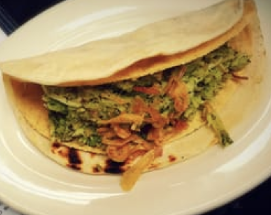 Double Decker Broccoli Tacos with Black Bean Hummus